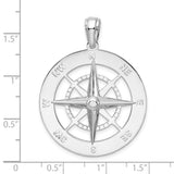 Sterling Silver Compass Pendant with Nautical Rose Design and Directional Engravings