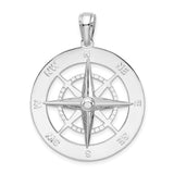 Sterling Silver Compass Pendant with Nautical Rose Design and Directional Engravings