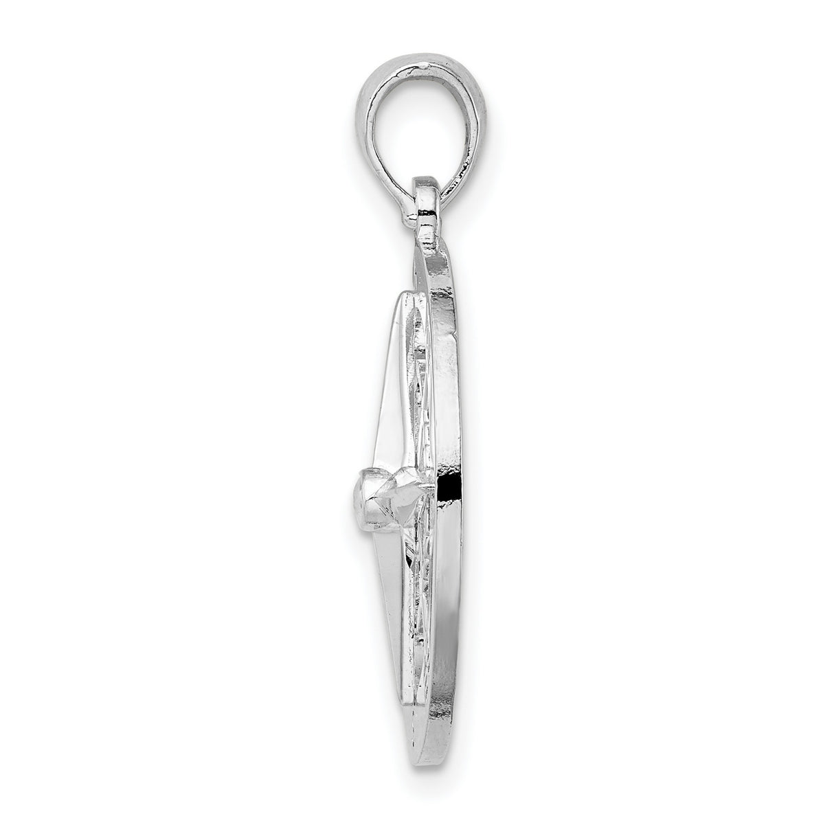 Polished Nautical Compass Charm Pendant in Real 925 Sterling Silver