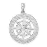 Polished Nautical Compass Charm Pendant in Real 925 Sterling Silver