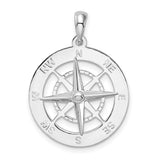 Polished Nautical Compass Charm Pendant in Real 925 Sterling Silver
