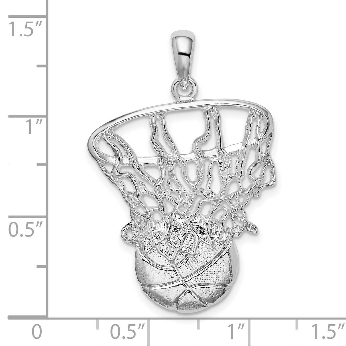 Sterling Silver Basketball Pendant with Detailed Hoop and Net Design, Unisex Sports Charm
