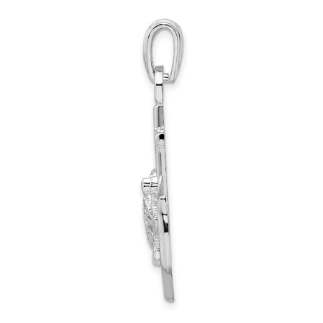 Sterling Silver Anchor Cross Pendant with Sea Turtle Detail, Nautical Christian Jewelry