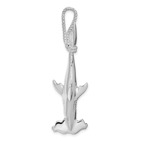 Sterling Silver Shark Pendant with Rope Detail Tail, 3D Hammerhead Ocean Theme for Men