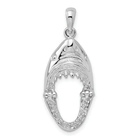 Polished Moveable Shark Head Charm Pendant in Real 925 Sterling Silver