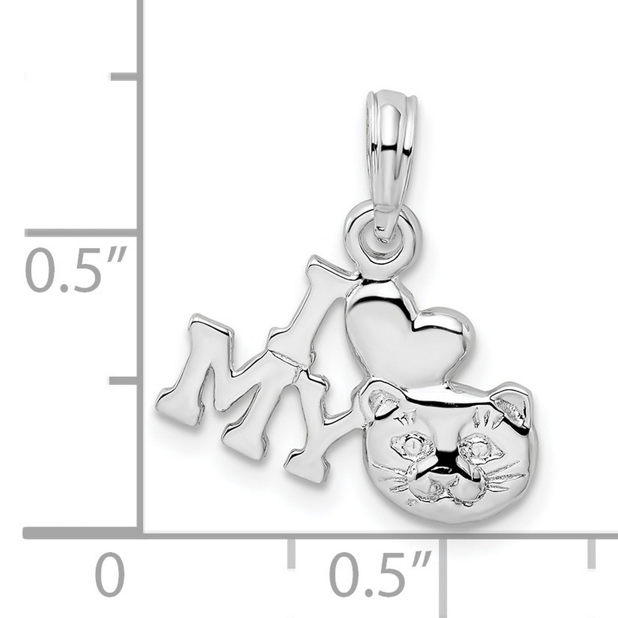 Polished I Heart My Cat Charm Pendant in Real 925 Sterling Silver