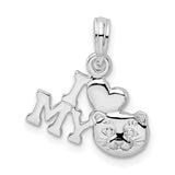 Polished I Heart My Cat Charm Pendant in Real 925 Sterling Silver