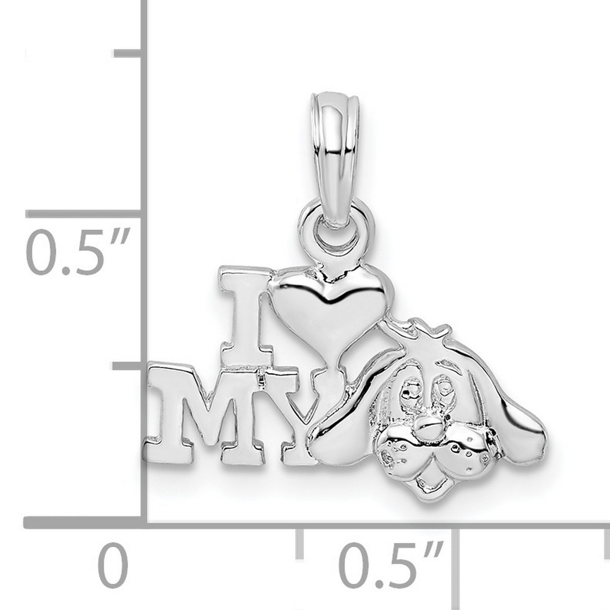 Sterling Silver Dog Pendant with Cartoon Dog Face and I Love My Dog Design