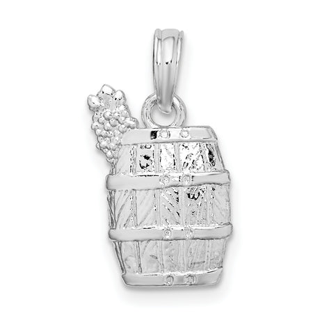 Sterling Silver Pendant with Grape Cluster and Wine Barrel, Rustic Vineyard Charm Design