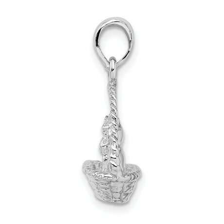 Polished 3-D Kittens in Basket Charm Pendant in Real 925 Sterling Silver
