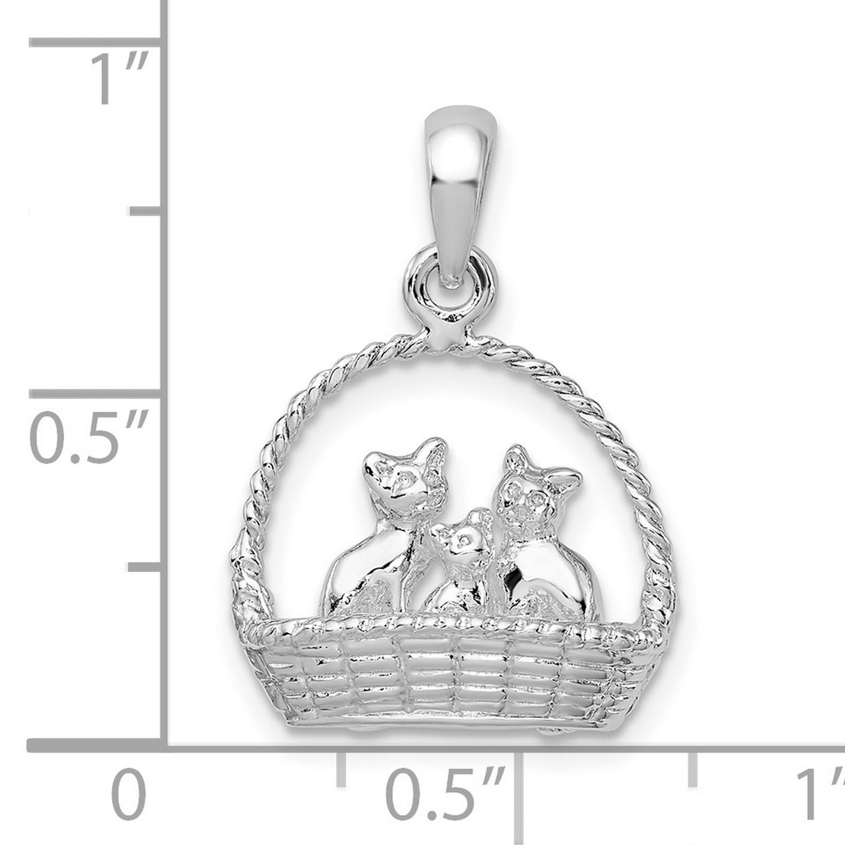 Polished 3-D Kittens in Basket Charm Pendant in Real 925 Sterling Silver