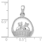 Polished 3-D Kittens in Basket Charm Pendant in Real 925 Sterling Silver