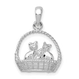 Polished 3-D Kittens in Basket Charm Pendant in Real 925 Sterling Silver