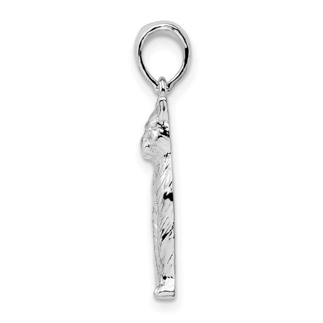 Textured Sitting Cat Charm Pendant in Real 925 Sterling Silver
