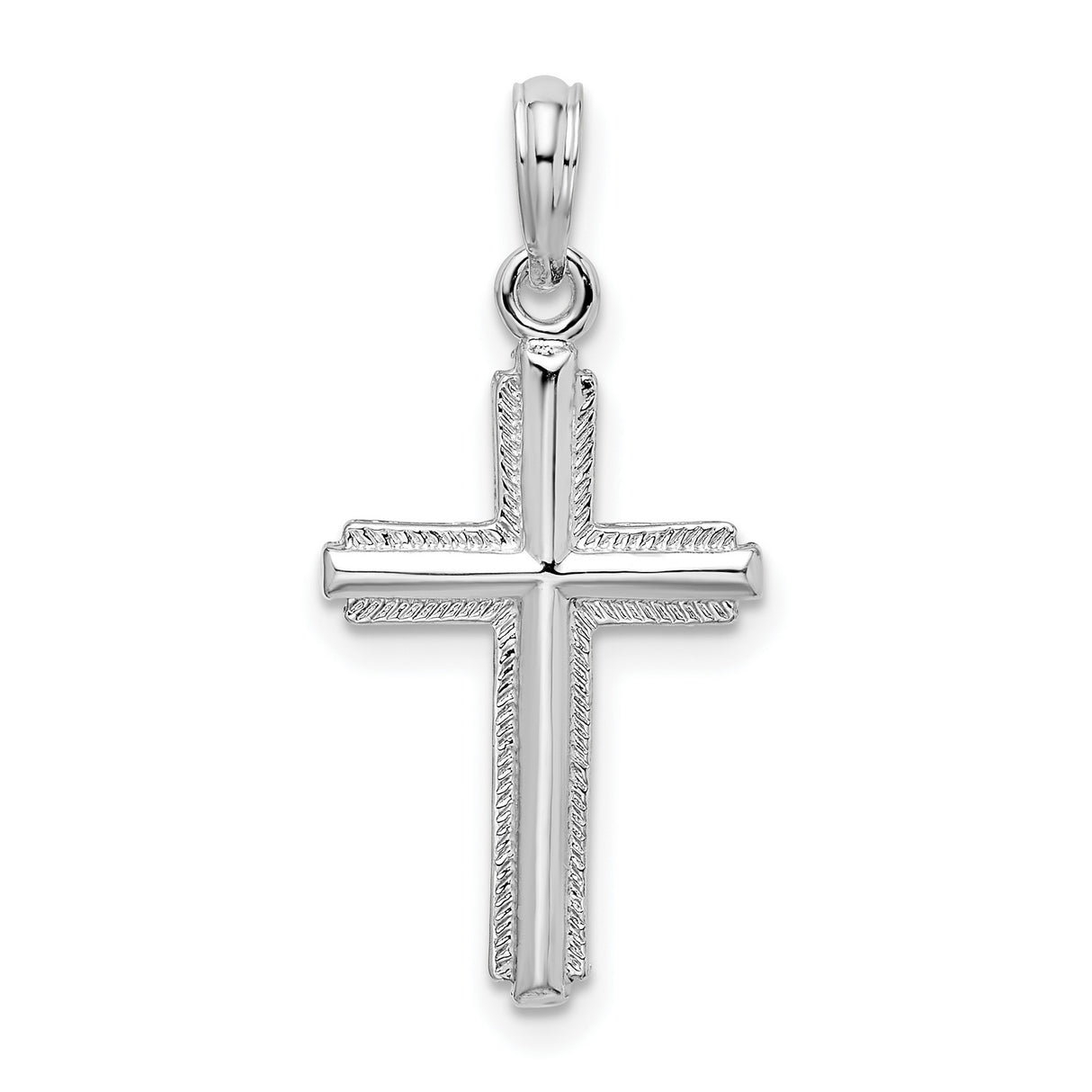 Sterling Silver Latin Cross Pendant with Rope Edge and Polished Finish