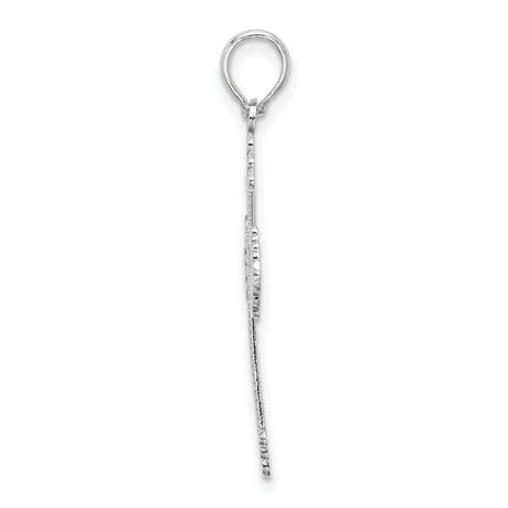 Sterling Silver Cross Pendant with Textured and Polished Detail, Filigree Accent