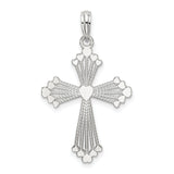 Sterling Silver Cross Pendant with Textured and Polished Detail, Filigree Accent