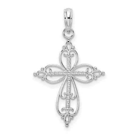 Sterling Silver Cross Pendant with Filigree Openwork Design and Vintage Faith Theme
