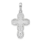 Sterling Silver Cross Pendant with Filigree and Polished Latin Design, Vintage Religious Jewelry