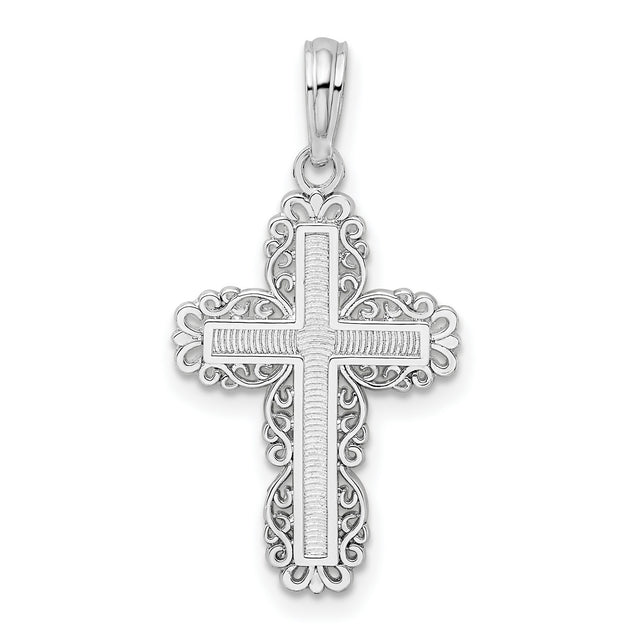 Sterling Silver Cross Pendant with Filigree and Polished Latin Design, Vintage Religious Jewelry
