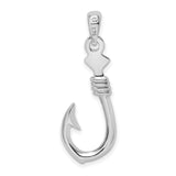 Sterling Silver Fish Hook Pendant with Rope Detail, Nautical Theme Ocean Jewelry for Men