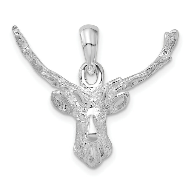 Sterling Silver Deer Head Pendant with Detailed Antlers, Rustic Stag Wildlife Jewelry for Men