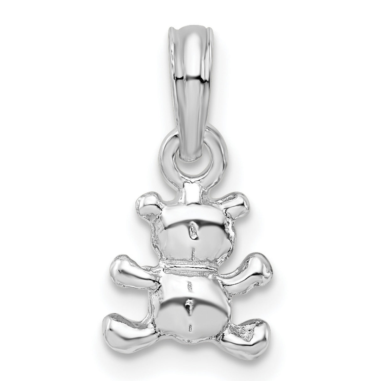 Sterling Silver Teddy Bear Pendant Charm with Bow Tie and Textured Belly, 3D Animal Design