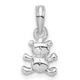 Sterling Silver Teddy Bear Pendant Charm with Bow Tie and Textured Belly, 3D Animal Design