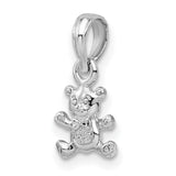 Sterling Silver Teddy Bear Pendant Charm with Bow Tie and Textured Belly, 3D Animal Design