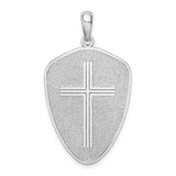 Sterling Silver Cross Pendant with Textured Armor and Shield Design, Christian Faith Jewelry