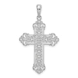 Sterling Silver Cross Pendant with Rope Edge, Lace Detail, and Fleur-de-Lis Design