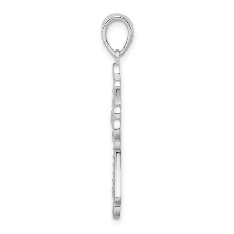 Sterling Silver Cross Pendant with Fleur de Lis and Textured Openwork Design