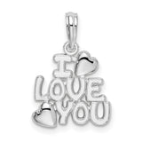 Sterling Silver I Love You Pendant with Raised Heart Accents, Romantic Jewelry for Women