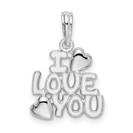 Sterling Silver I Love You Pendant with Raised Heart Accents, Romantic Jewelry for Women