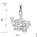 Sterling Silver Pendant Charm with I Love You Layered Text Design, Romantic Unisex Jewelry