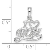 Sterling Silver Heart Pendant with I Love You Script Message for Women