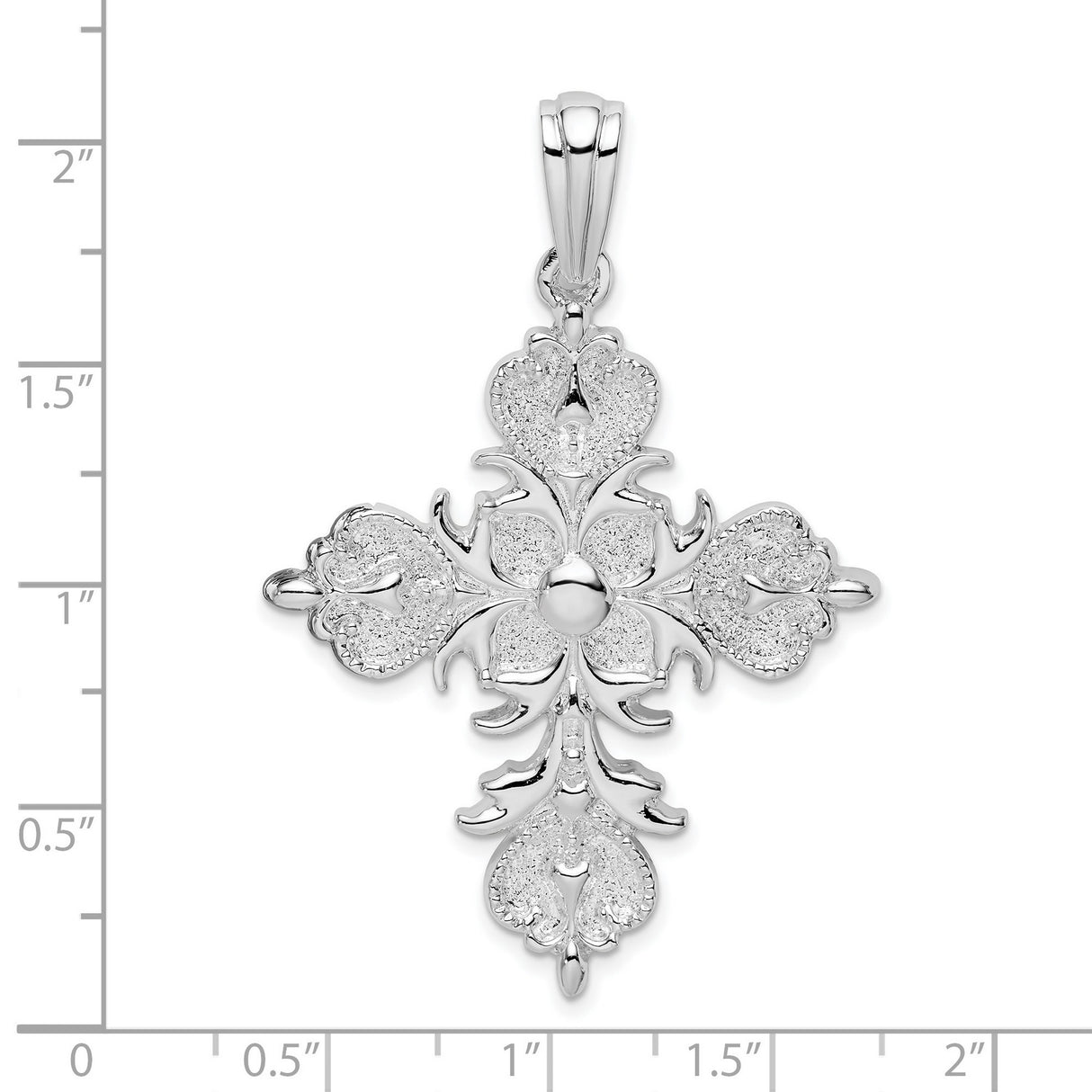Sterling Silver Cross Pendant with Textured Fleur Design and Polished Details