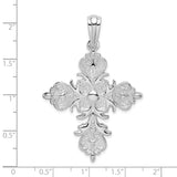 Sterling Silver Cross Pendant with Textured Fleur Design and Polished Details