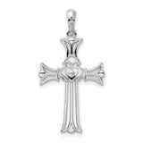 Sterling Silver Cross Pendant with Heart Claddagh Design, Faith and Love Symbol