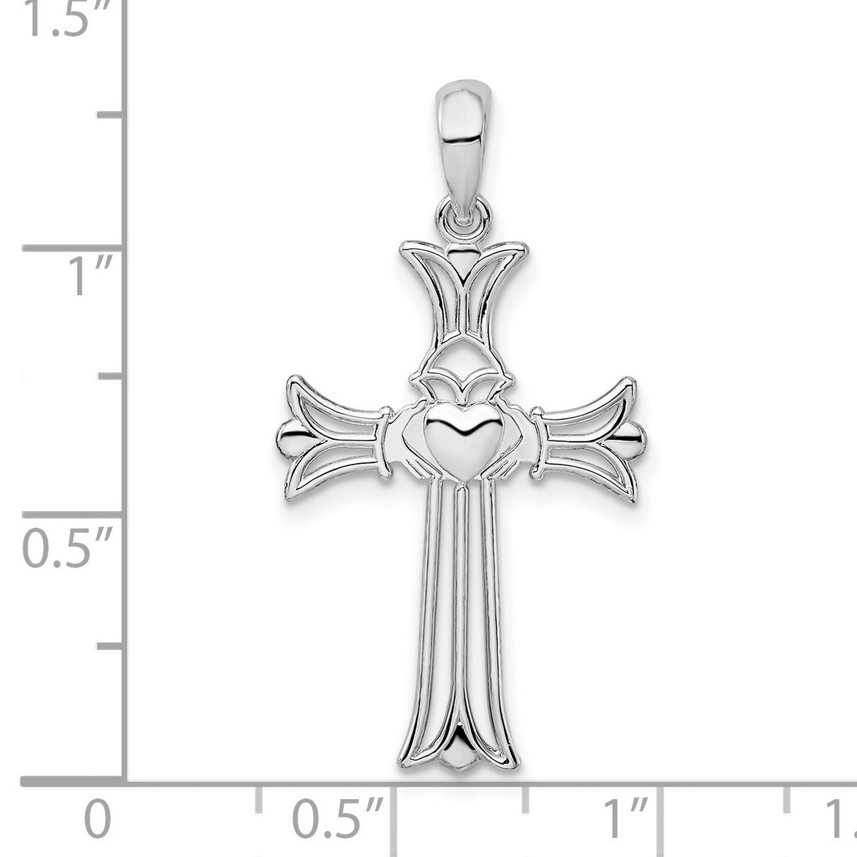 Sterling Silver Cross Pendant with Heart Claddagh Design, Faith and Love Symbol