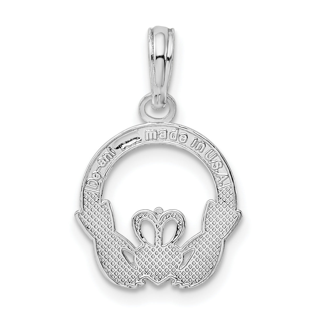 Sterling Silver Claddagh Pendant with Crowned Heart and Hands Symbolizing Love and Loyalty