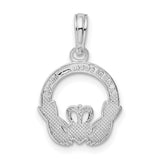 Sterling Silver Claddagh Pendant with Crowned Heart and Hands Symbolizing Love and Loyalty