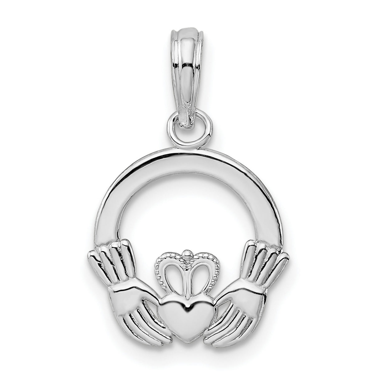 Sterling Silver Claddagh Pendant with Crowned Heart and Hands Symbolizing Love and Loyalty
