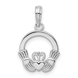 Sterling Silver Claddagh Pendant with Crowned Heart and Hands Symbolizing Love and Loyalty