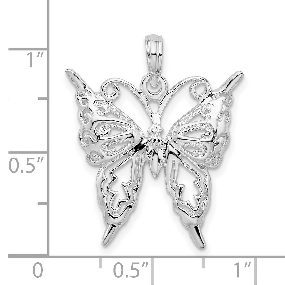Sterling Silver Butterfly Pendant with Openwork Filigree Wings, Nature-Inspired Minimalist Design
