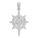Polished Star Frame Compass Charm Pendant in Real 925 Sterling Silver