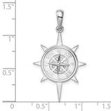 Polished Star Frame Compass Charm Pendant in Real 925 Sterling Silver