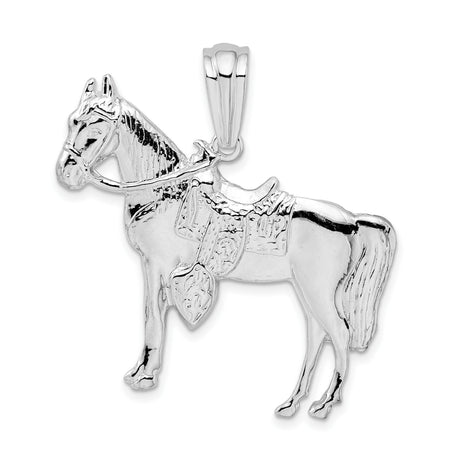 Sterling Silver Horse Pendant with Saddle and Bridle Design, Western Style Equine Jewelry