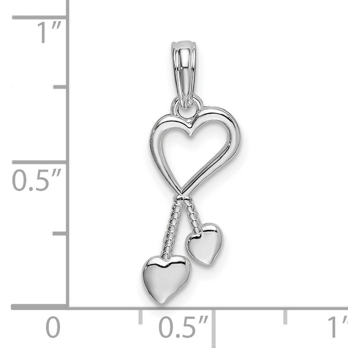 Sterling Silver Open Heart Pendant with Two Dangling Polished Heart Charms for Women