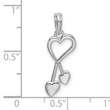 Sterling Silver Open Heart Pendant with Two Dangling Polished Heart Charms for Women